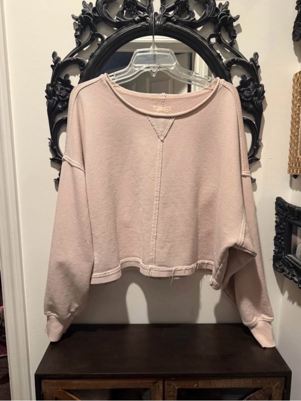 Aerie Distressed Raw Hem Crop Sweatshirt XL
